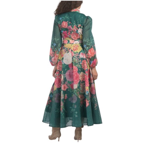 DALIA MACPHEE Balloon Sleeve Tie Neck Floral Maxi Dress - Picture 2 of 3